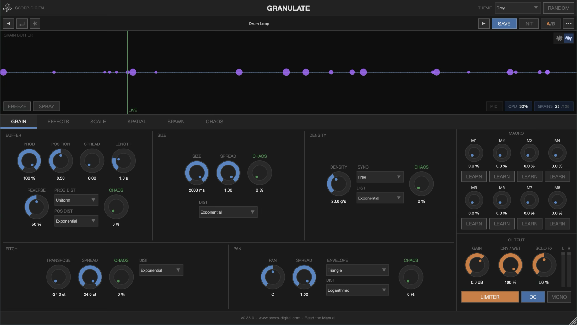 Granulate granular multi-effects VST3 plugin interface