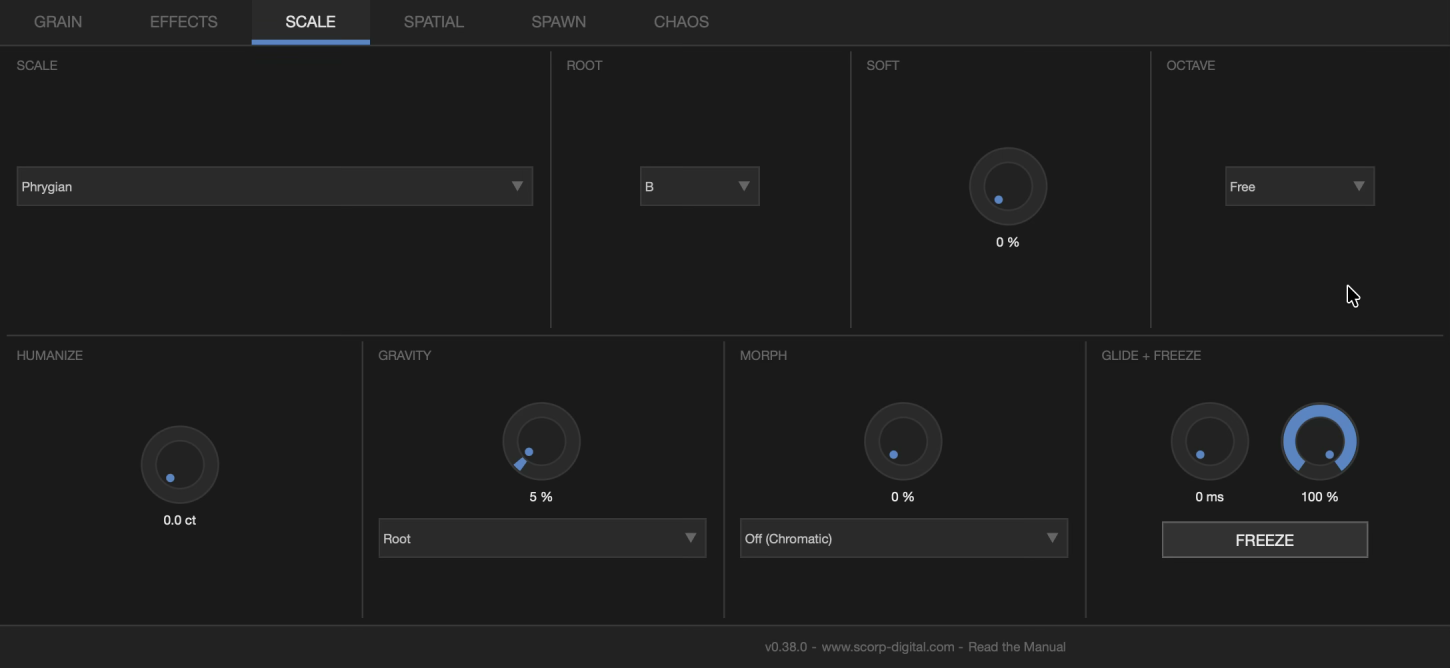 Granulate SCALE tab, harmonic intelligence granular VST